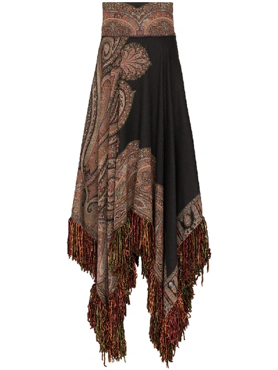 FRINGED ASYMMETRIC PAISLEY-PRINT SKIRT