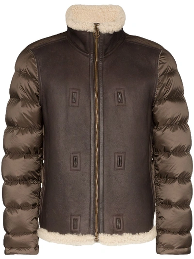 Shop Ten C Panelled Shearling Padded Jacket In Brown