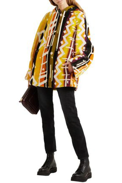 Shop Burberry Woman Printed Shearling Hooded Poncho Multicolor