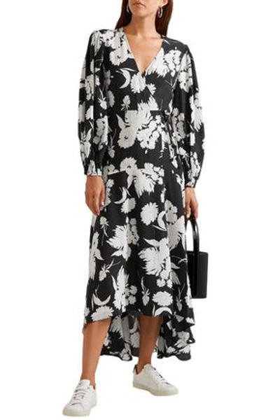 Shop Ganni Kochhar Floral-print Silk Crepe De Chine Maxi Wrap Dress In Black