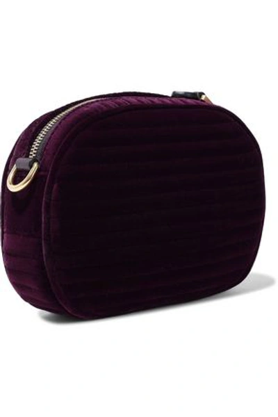Shop Moschino Woman Embellished Leather-trimmed Quilted Velvet Belt Bag Purple