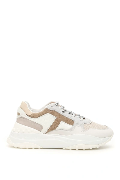 Shop Tod's Leather And Fabric Sneakers In White Beige (white)