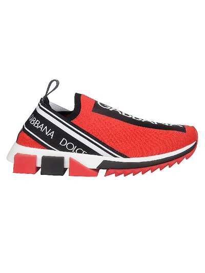 Shop Dolce & Gabbana Logo Front Slip-on Sneakers In Rosso