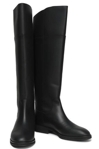 Shop Jil Sander Navy Woman Leather Knee Boots Black