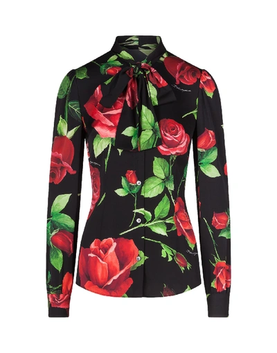 Shop Dolce & Gabbana Print Rose Shirt Long Sleeves In A Black