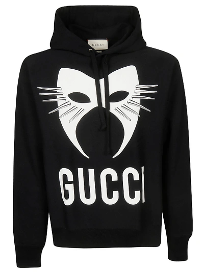 Shop Gucci Printed Logo Hoodie In Black White