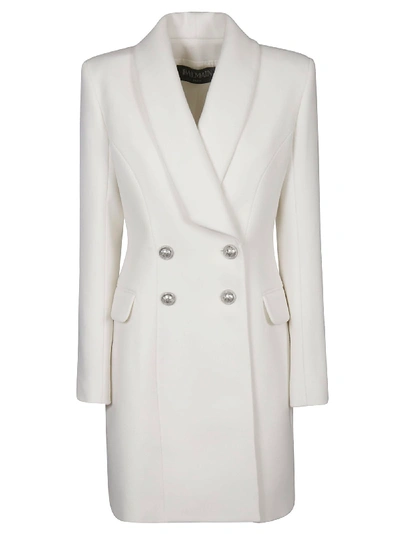 Shop Balmain Double Breasted Coat In Fa Blanc