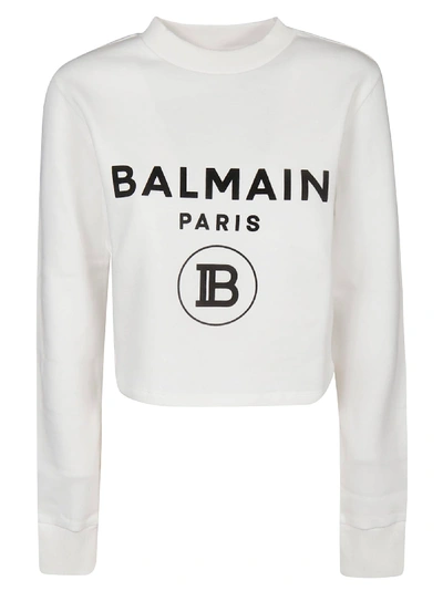 Shop Balmain Logo Sweatshirt In Gab Blanc Noir