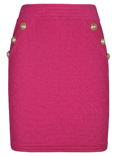 Shop Balmain Button Detail Skirt In Pa Rose