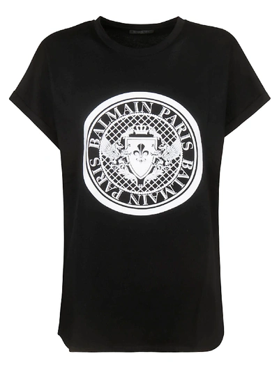 Shop Balmain Coin T-shirt In Eab Noir Blanc