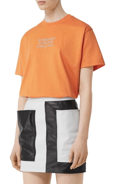 Shop Burberry Carrick Logo Embroidered Tee In Bright Orange