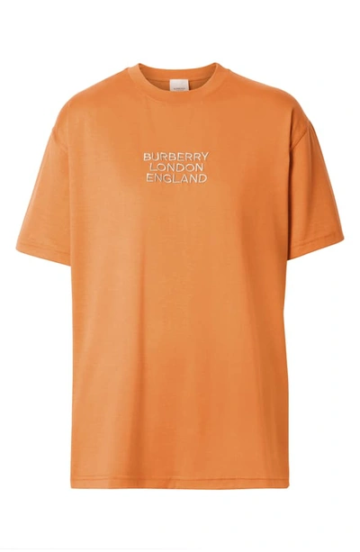 Shop Burberry Carrick Logo Embroidered Tee In Bright Orange