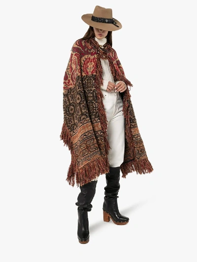 Shop Etro Tapestry Embroidered Fringed Cape In Multicolour