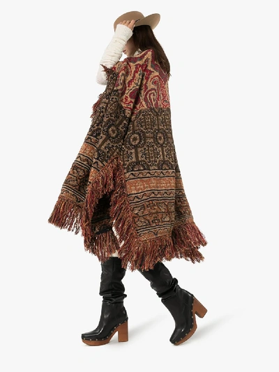 Shop Etro Tapestry Embroidered Fringed Cape In Multicolour