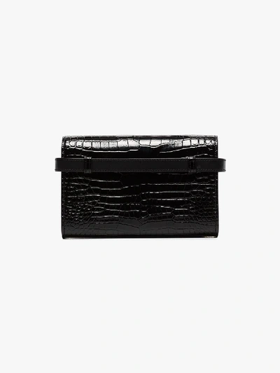 Shop Saint Laurent Black Mock Croc Leather Belt Bag