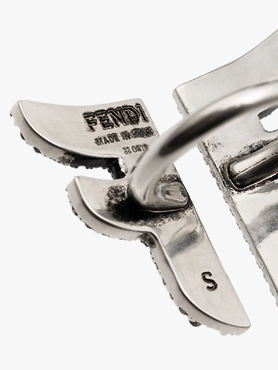 Shop Fendi Silver Tone Flying F Crystal Logo Ring In Metallic