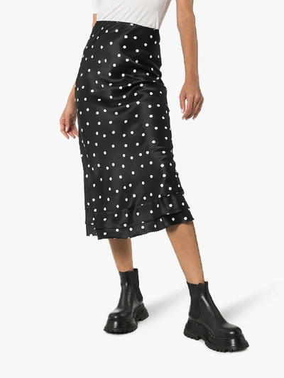 Shop Lee Mathews Talulah Polka Dot Silk Midi Skirt In Black