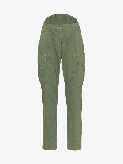 Shop Pushbutton High Waist Cargo Trousers In Green