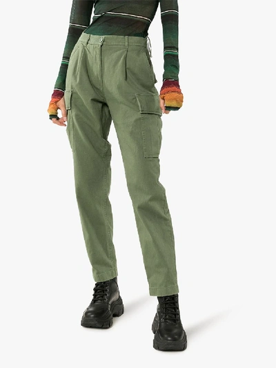 Shop Pushbutton High Waist Cargo Trousers In Green