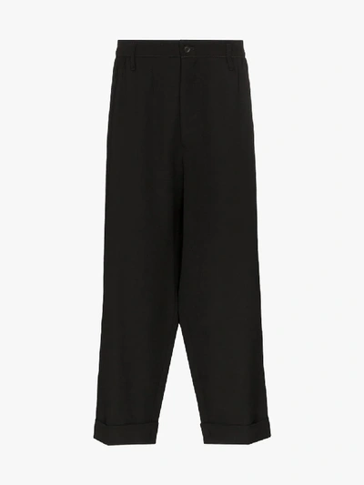 Shop Yohji Yamamoto Drop Crotch Cropped Trousers In Black