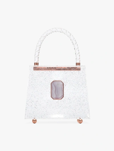 Shop Sophia Webster Clear Patti Acrylic Glitter Tote Bag In White