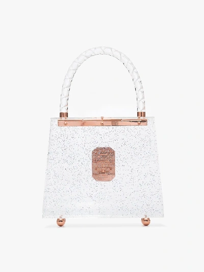 Shop Sophia Webster Clear Patti Acrylic Glitter Tote Bag In White
