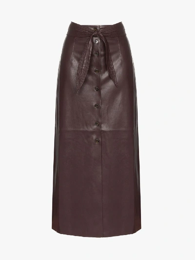 Shop Nanushka Belted Faux Leather Midi Skirt In Purple