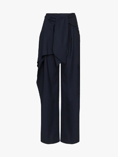 Shop Chloé Draped Wide Leg Flannel Trousers In Blue