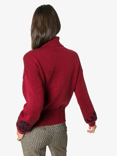 Shop Etro Logo Intarsia Turtleneck Sweater In Red