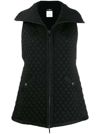 Pre-owned Chanel 2000s Quilted Gilet In Black