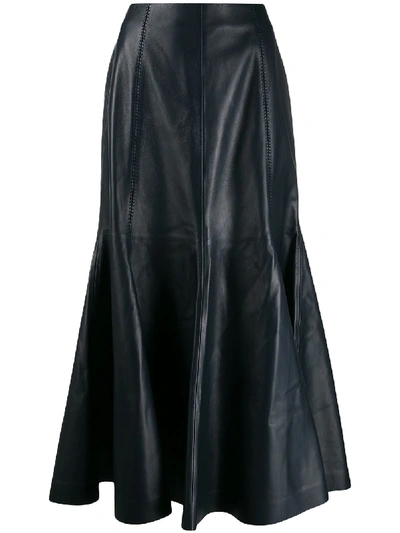 Shop Gabriela Hearst Lined Leather Midi Skirt In Blue