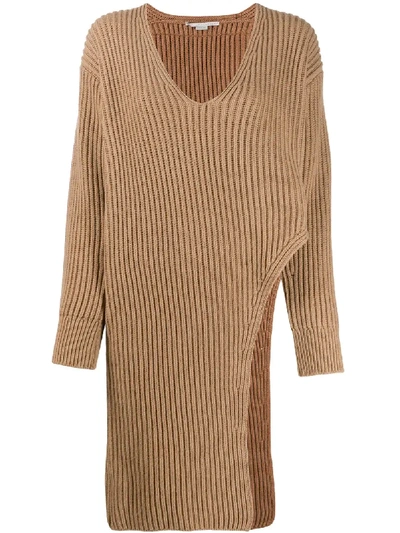 Shop Stella Mccartney Long-line Split Knitted Top In Neutrals