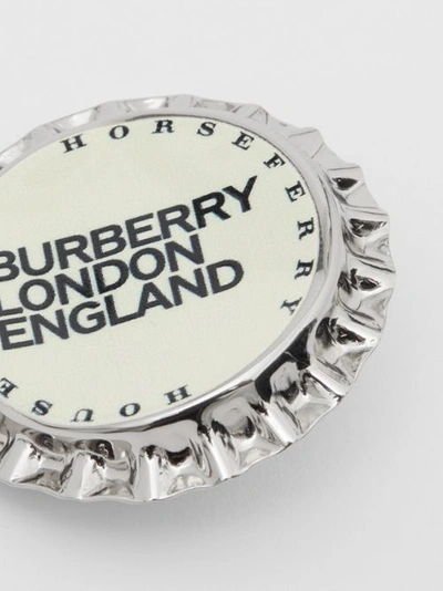 Shop Burberry Palladium-plated Bottle Cap Brooch In Palladio