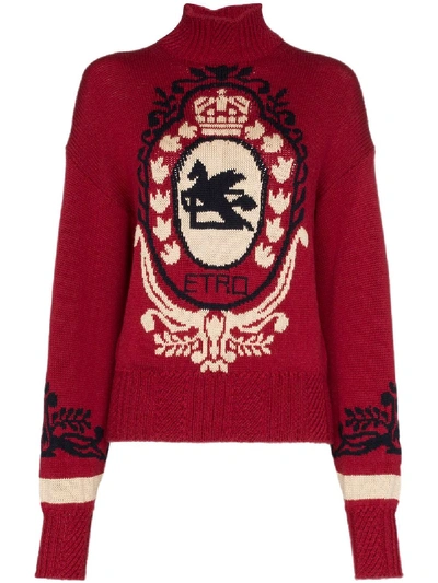 Shop Etro Intarsia Logo Turtleneck Jumper In Red