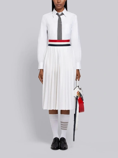 Shop Thom Browne Rwb Grosgrain Waistband Wool Skirt In White