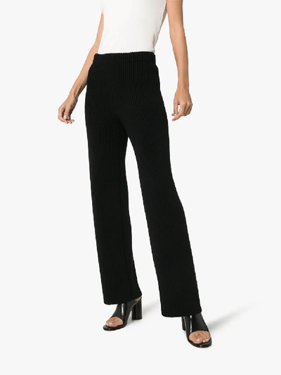 Shop Balenciaga Ribbed Knit Straight Leg Trousers In Black
