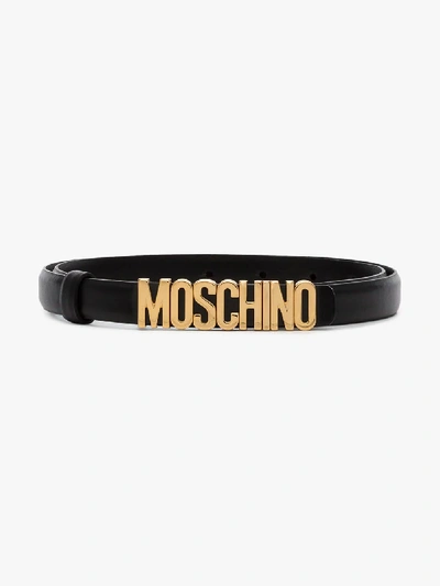 Shop Moschino Black Logo Skinny Leather Belt