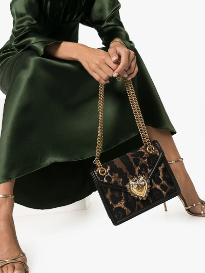 Shop Dolce & Gabbana Multicoloured Devotion Leopard Print Shoulder Bag In Brown