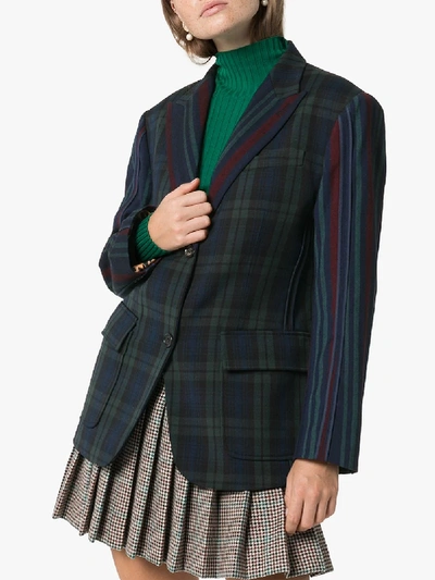Shop Pushbutton Check Single-breasted Wool Blazer In Green