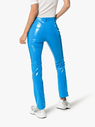 Shop Pushbutton Faux Leather Vinyl Trousers In Blue