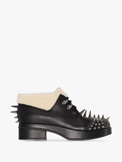 Shop Gucci Black Victor Shearling Spike Leather Hiking Boots
