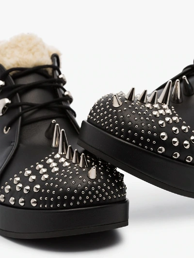 Shop Gucci Black Victor Shearling Spike Leather Hiking Boots