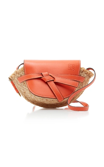 Shop Loewe Gate Mini Leather And Raffia Bag In Orange
