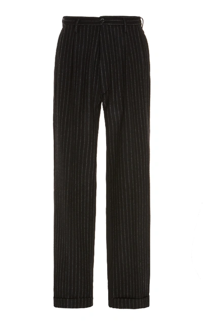 Shop Maison Margiela Pinstriped Straight-leg Woven Pants In Black/white