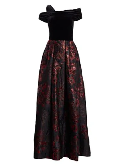 Shop Theia Women's Velvet & Brocade Ball Gown In Black Red Grey