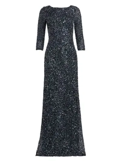 Shop Theia Crunchy Sequin Boatneck Gown In Slate