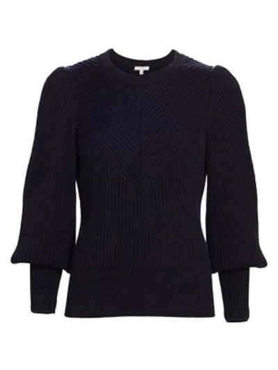Shop Joie Ronita Puff-sleeve Ribbed Sweater In Midnight