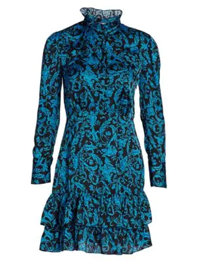 Shop Sandro Alna Baroque Print Mini Dress In Blue