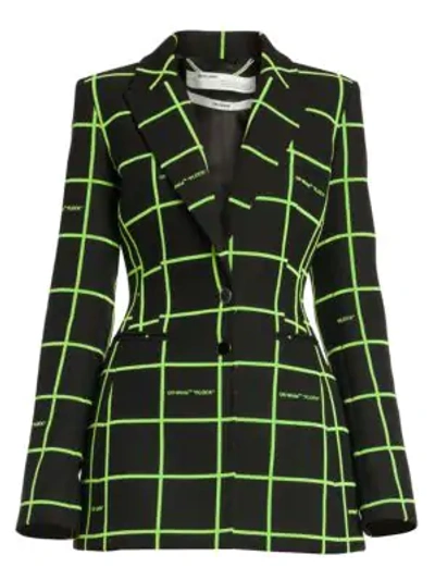 Shop Off-white Flock Fitted Windowpane Blazer In Black