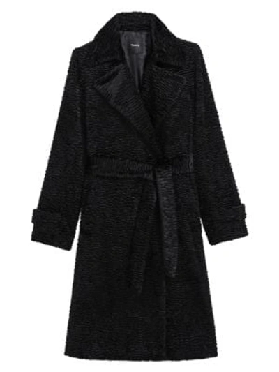 Shop Theory Oaklane Faux Fur Tie-waist Trench Coat In Black
